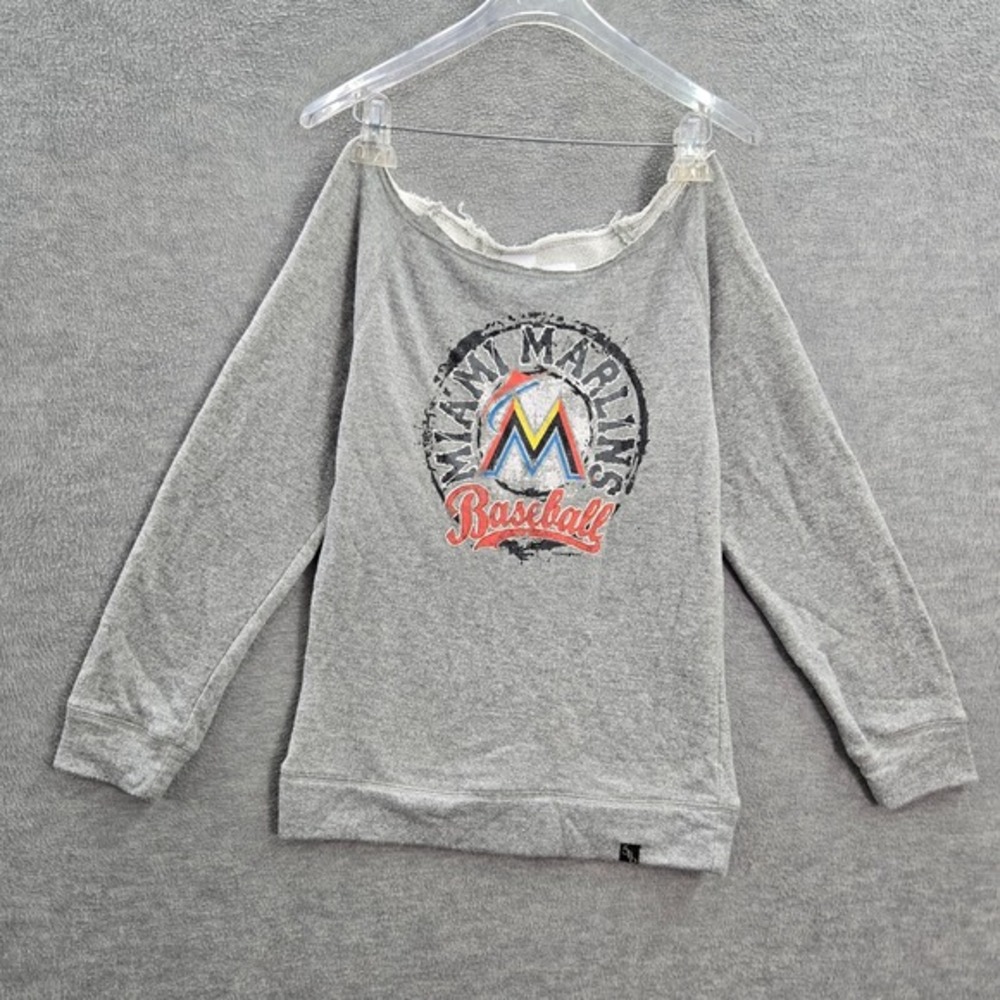 Miami Marlins Women‎ Sweatshirt Medium Gray Terry Logo Long Sleeve